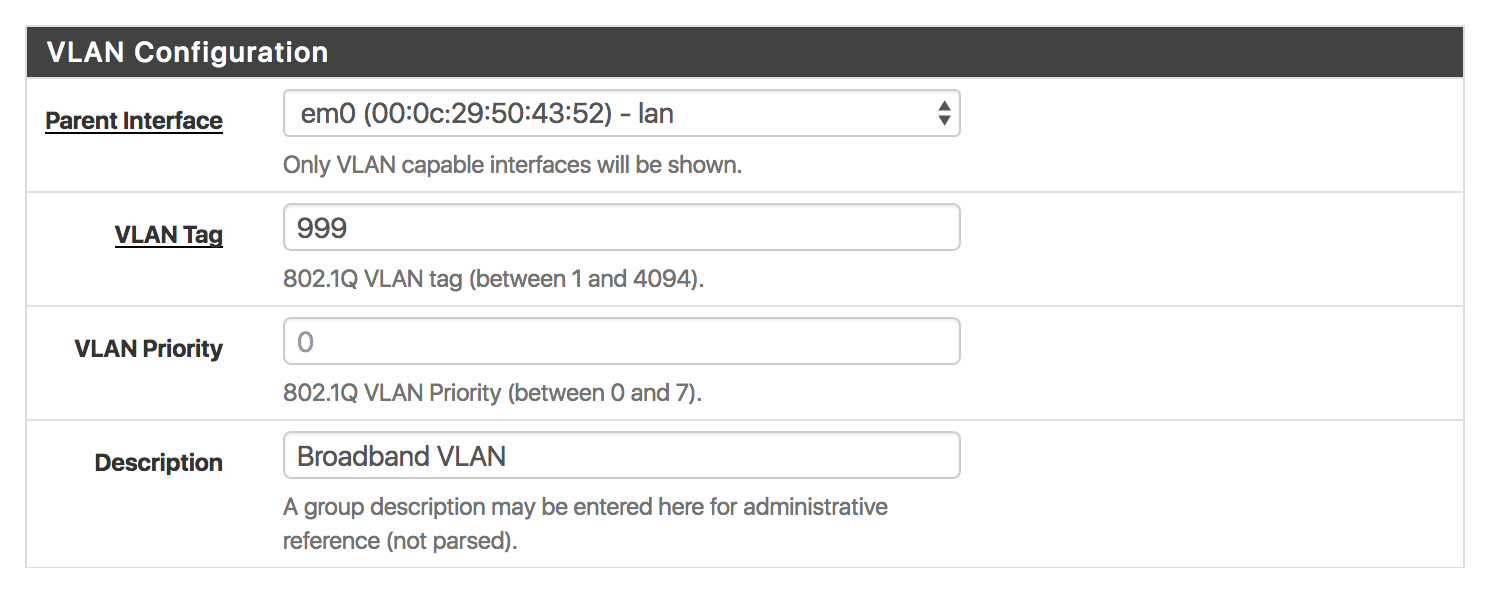 Creating the PPPoE VLAN